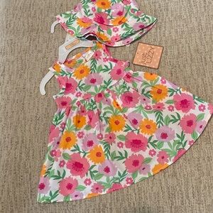 NWT Just Lizzy Floral 2-Piece Dress & Hat Set |Size 12 month